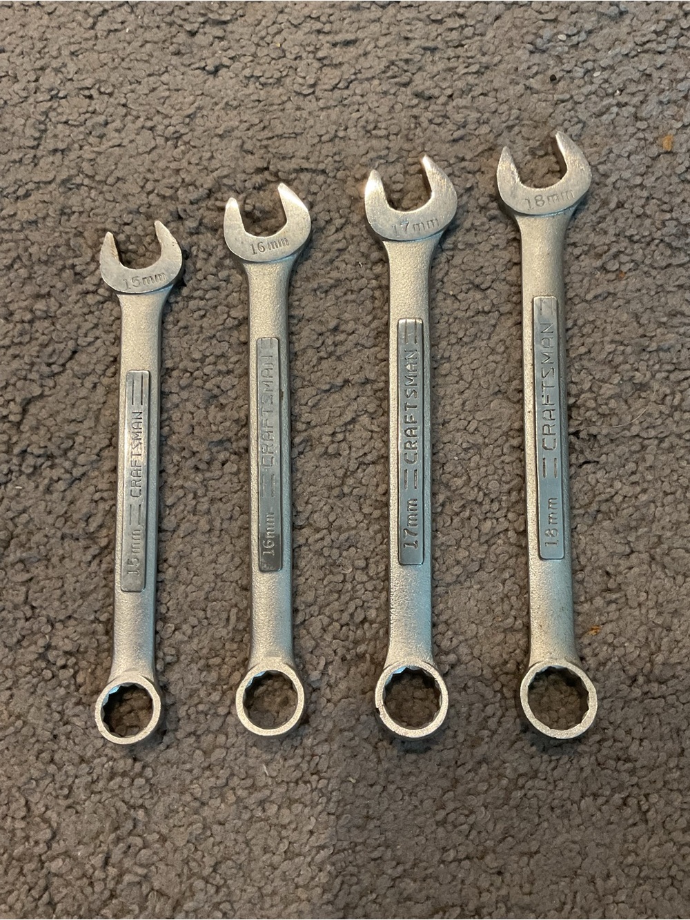 Craftsman Vintage Silver Combination Wrench Set 4 Tools (15mm, 16mm, 17mm, 18mm)